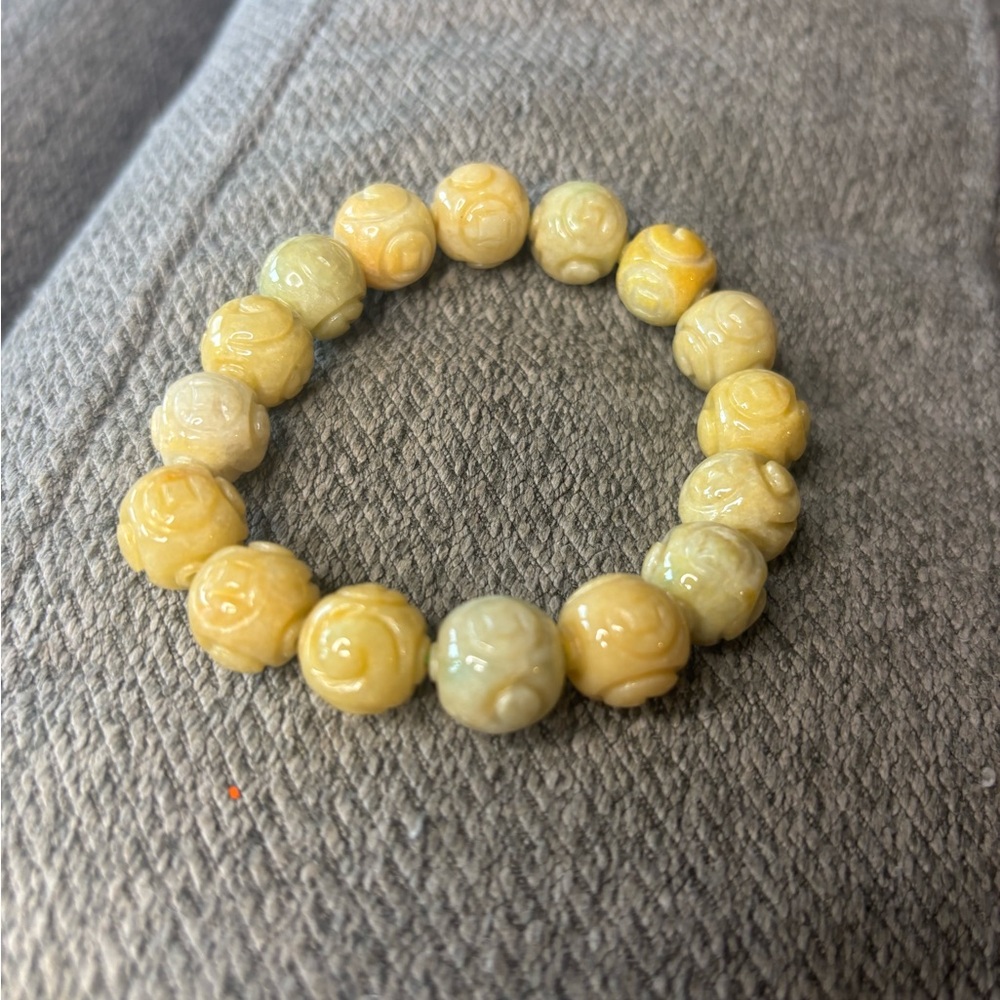 Grade A Carved Yellow Jadeite Beaded Bracelet